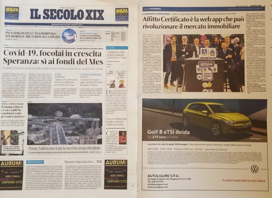 Oggi sul quotidiano il SECOLO XIX  Affitto Certificato &egrave; la Web App che pu&ograve; rivoluzionare il mercato immobiliare!